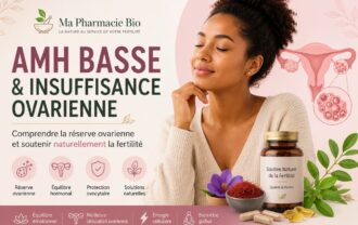 Illustration sur l'AMH basse et l'insuffisance ovarienne montrant le soutien naturel de la réserve ovarienne et de la fertilité féminine.