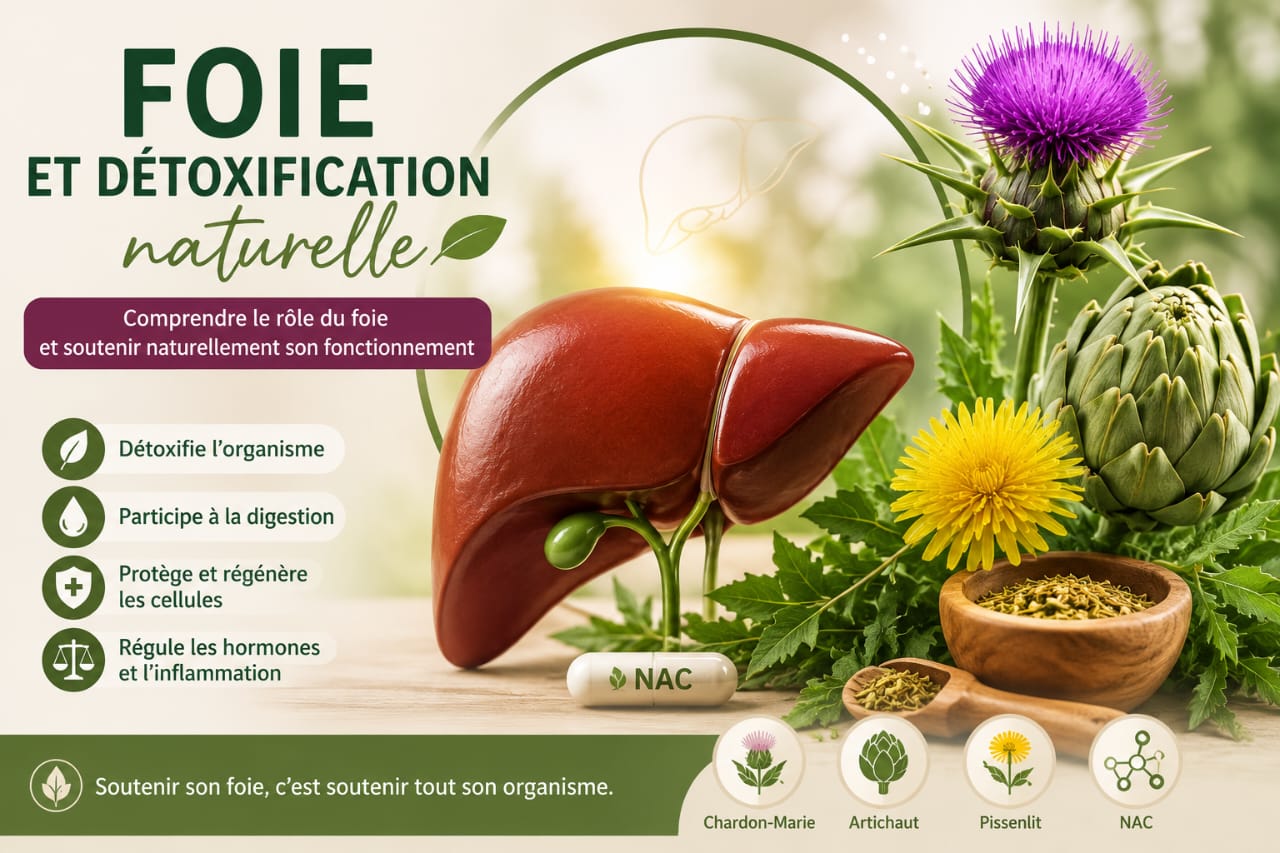 ALT Foie en bonne santé illustrant la détoxification naturelle avec des plantes médicinales comme
